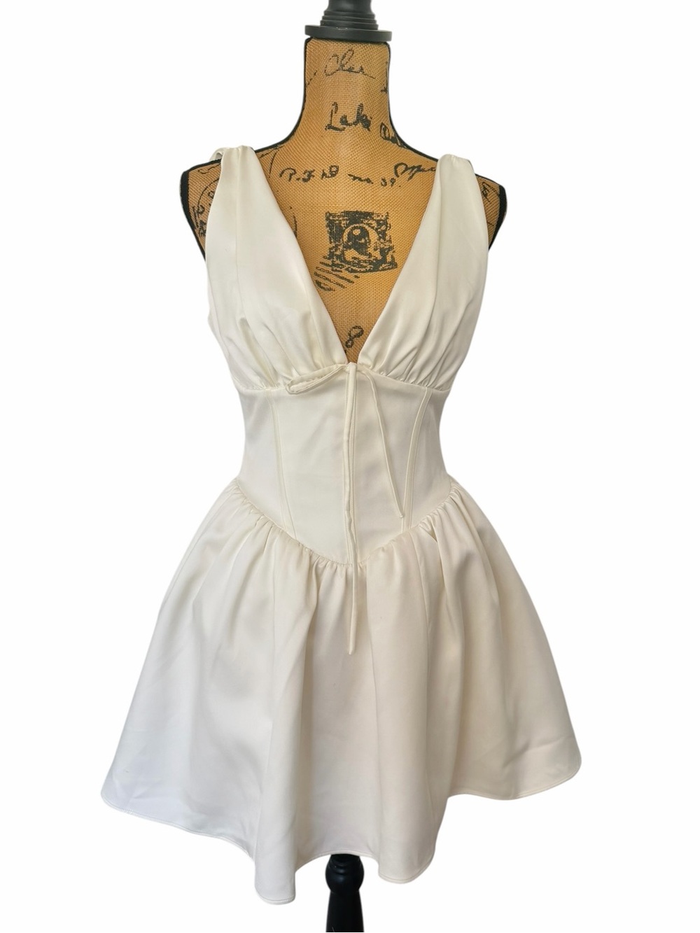 House of CB Emmeliette Ivory Satin Mini Dress M Regular A-C Bridal Like new - Picture 3 of 9